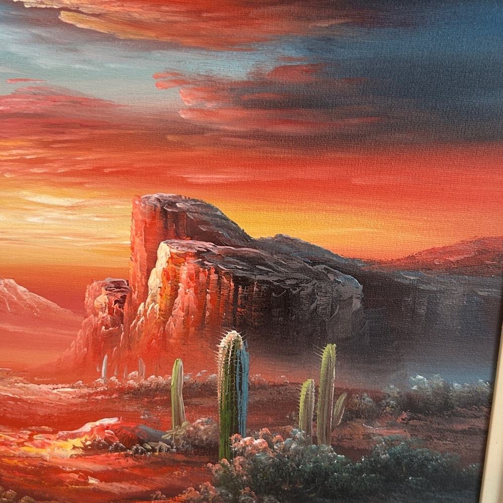 Vintage Bernard Duggan Desert Sunset Framed Oil Painting Early Works 1970’s - Picture 12 of 16
